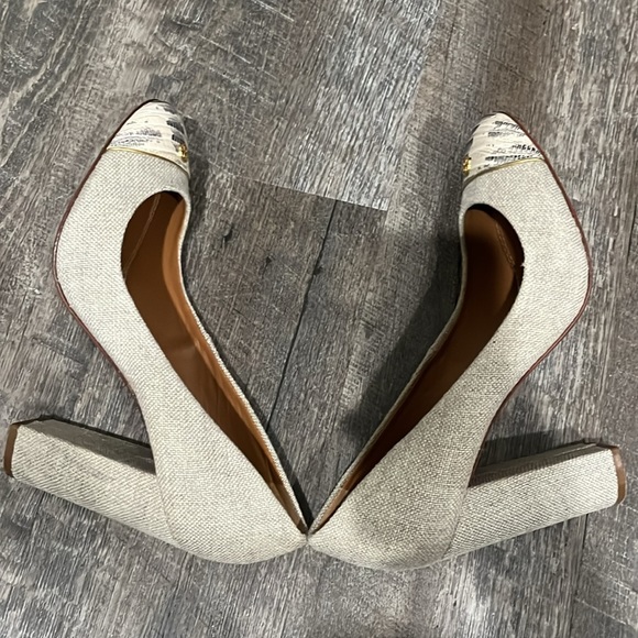 Tory Burch Snake Print and Canvas Block Heel - Picture 6 of 7